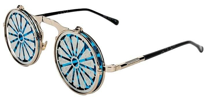 NEW Costume Steampunk Glasses Blue Daisy Flip Up Halloween  Silver Frame - Fresh Stock Dated February 2026