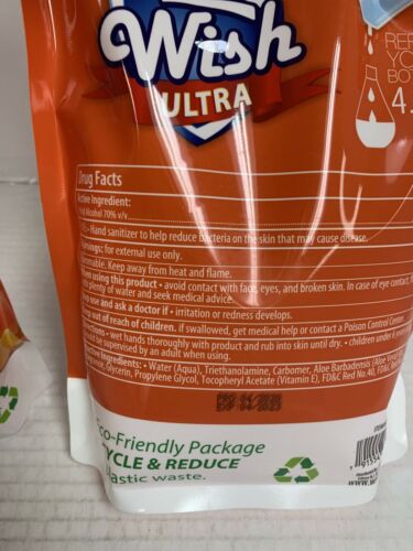2 Wish Ultra Hand Sanitizer refill 33.8oz Each, Peach 70% Ethyl Alcohol - Fresh Stock Dated February 2026