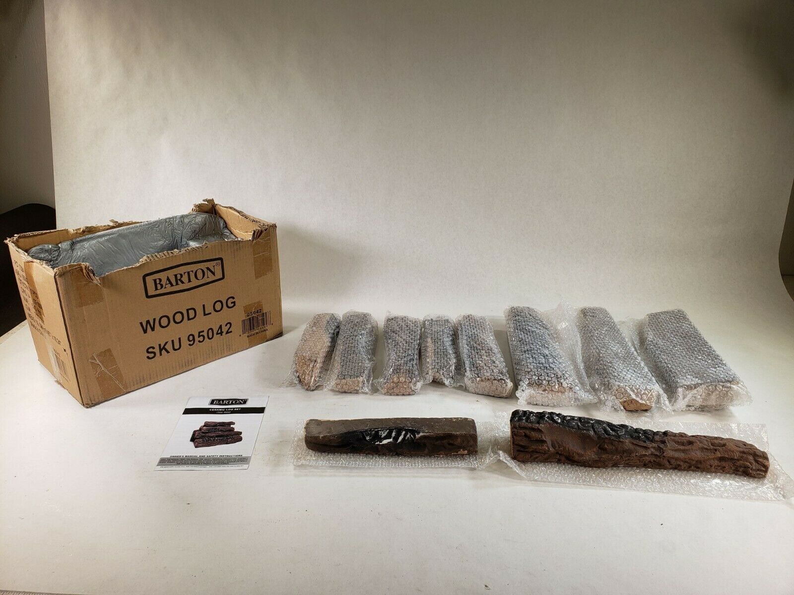 Barton 95042 Realistic Flame Large Ceramic Wood Fireplace Logs Firepit Log Set - Fresh Stock Dated December 2025