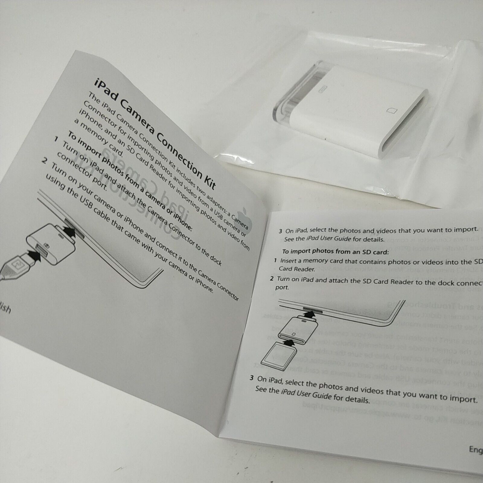 2 Genuine Apple A1362 iPad Camera Adapter - SD Card Reader - Fresh Stock Dated February 2026