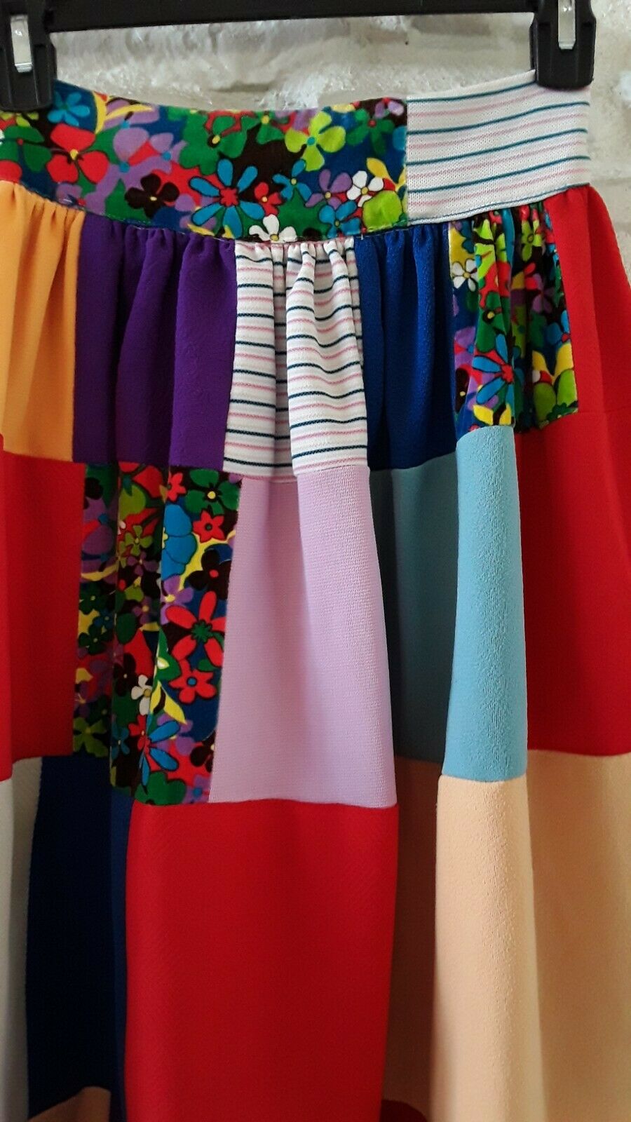 Vintage 70s Floral Patchwork Boho Maxi Skirt Rainbow Quilt VTG 1970s Polyester - Fresh Stock Dated February 2026