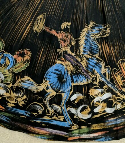 Vintage Midcentury 1940s 50s Mexican Hand Painted Full Circle Skirt Cowboy Rodeo - Fresh Stock Dated March 2026