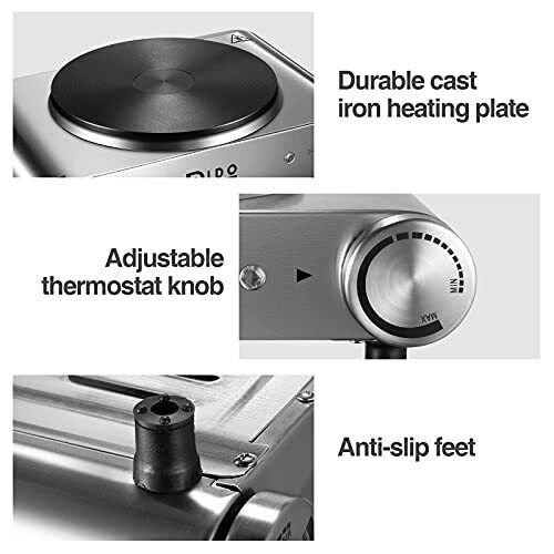 DIDO 1500W Hot Plate Countertop Cast Iron Single Burner for Cooking Portable ... - Fresh Stock Dated February 2026