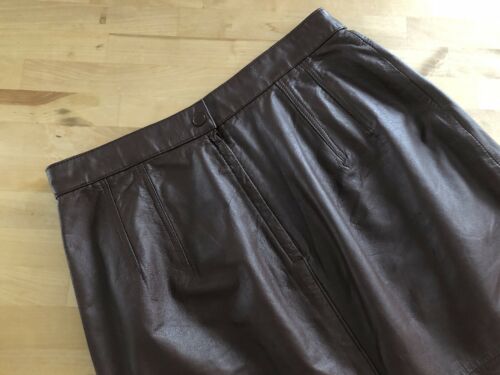 Vtg 80s EVAN DAVIES Brown Soft Nappa Leather Pencil A-line Knee Skirt 30”W Large - Fresh Stock Dated February 2026