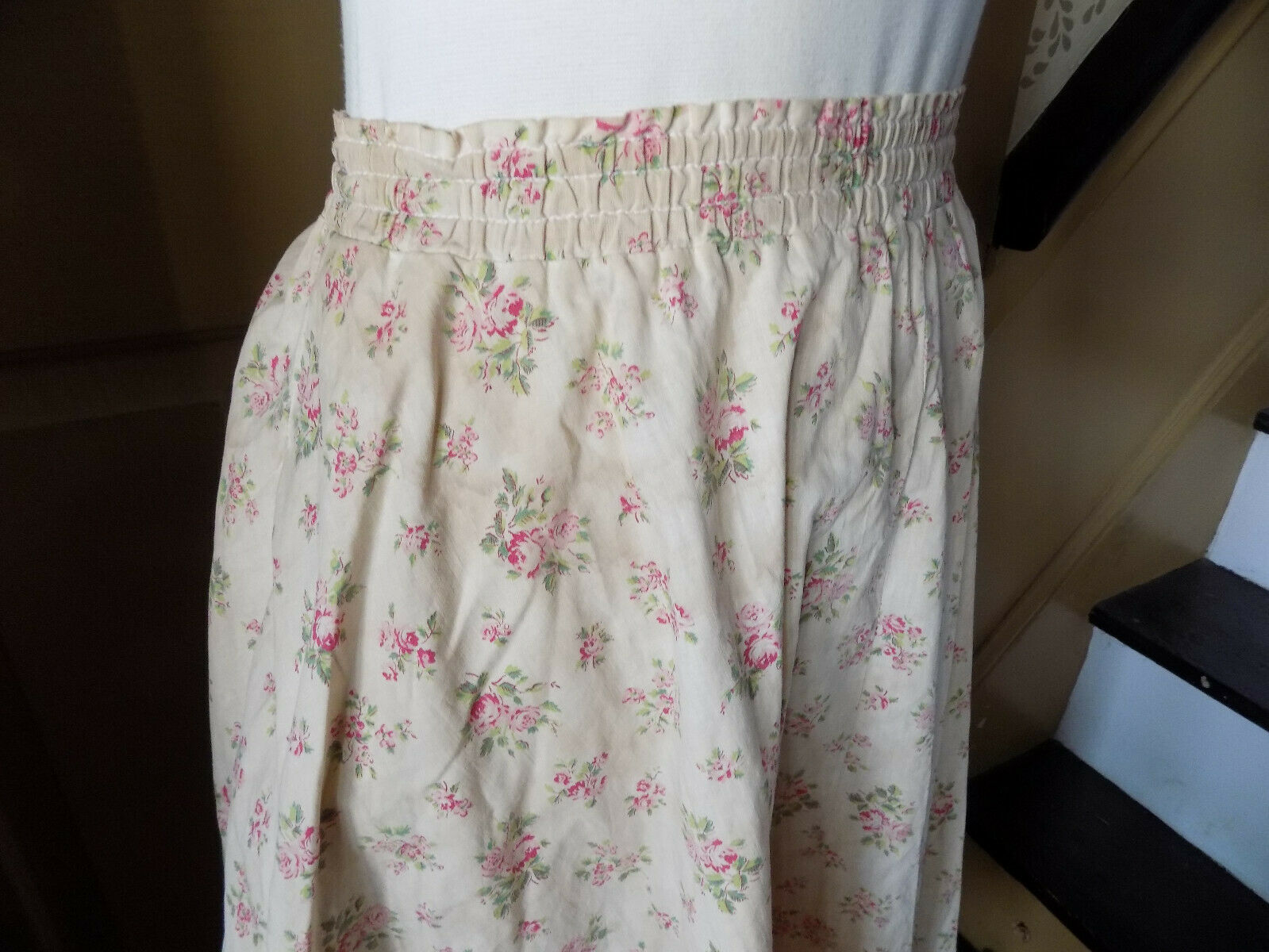 S Handmade vintage 1980's prairie country calico pink ivory circle elastic skirt - Fresh Stock Dated February 2026