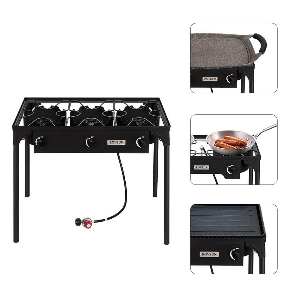 3 Burner Outdoor Propane Stove, 225,000 BTU Gas Cooker Patio Camping BBQ Grill - Fresh Stock Dated February 2026