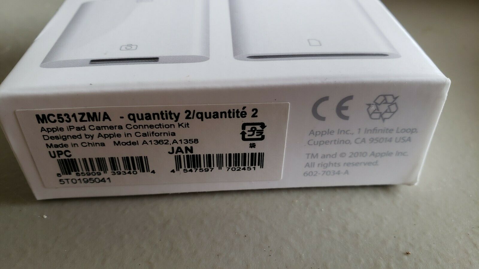 GENUINE Apple Ipad Camera Connection Kit MC531ZM/A Model A1362, A1358 Sealed - Fresh Stock Dated February 2026