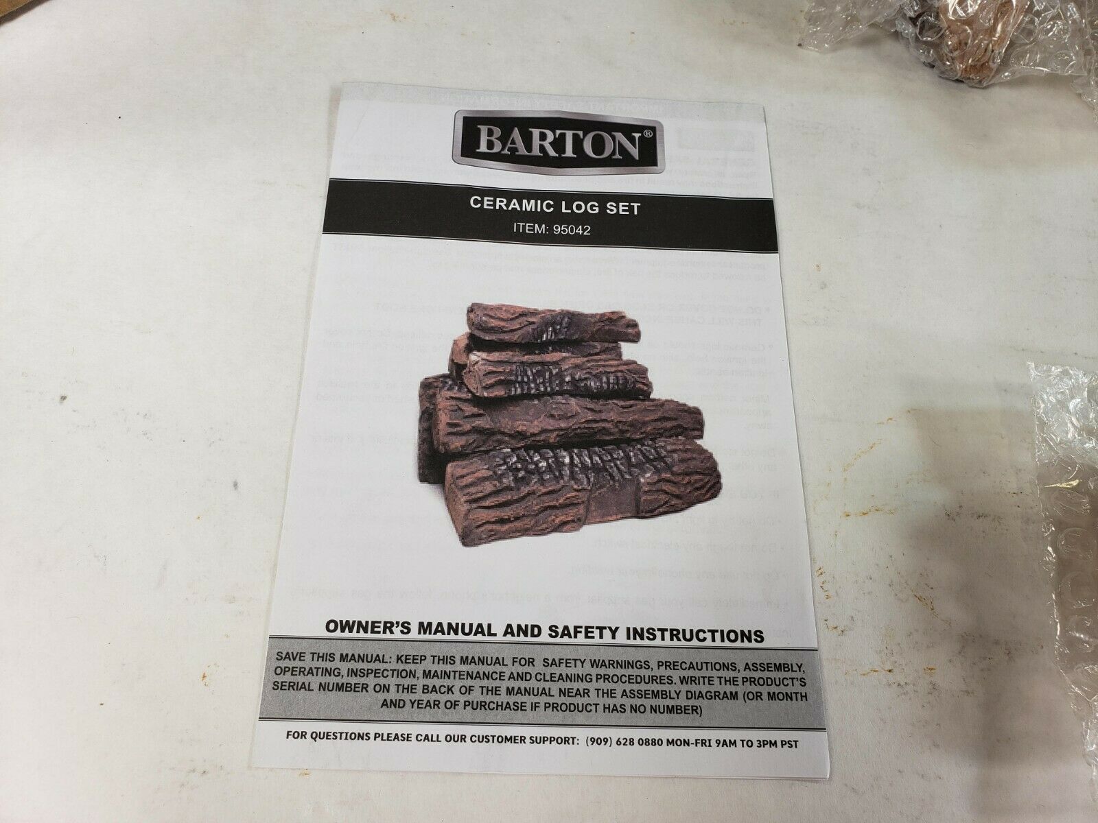 Barton 95042 Realistic Flame Large Ceramic Wood Fireplace Logs Firepit Log Set - Fresh Stock Dated December 2025