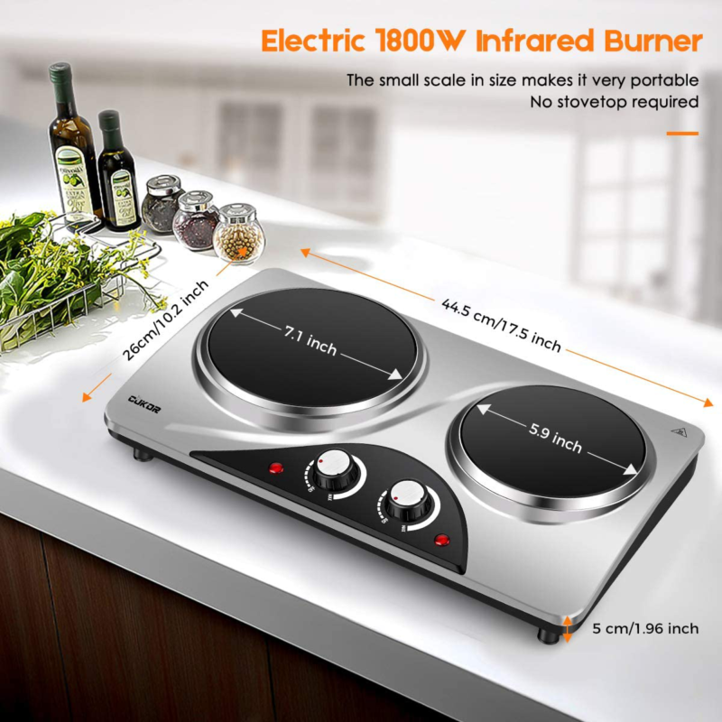 Cukor Electric Hot Plate, 1800W Portable Electric Stove,Infrared Double Burner,H - Fresh Stock Dated December 2025