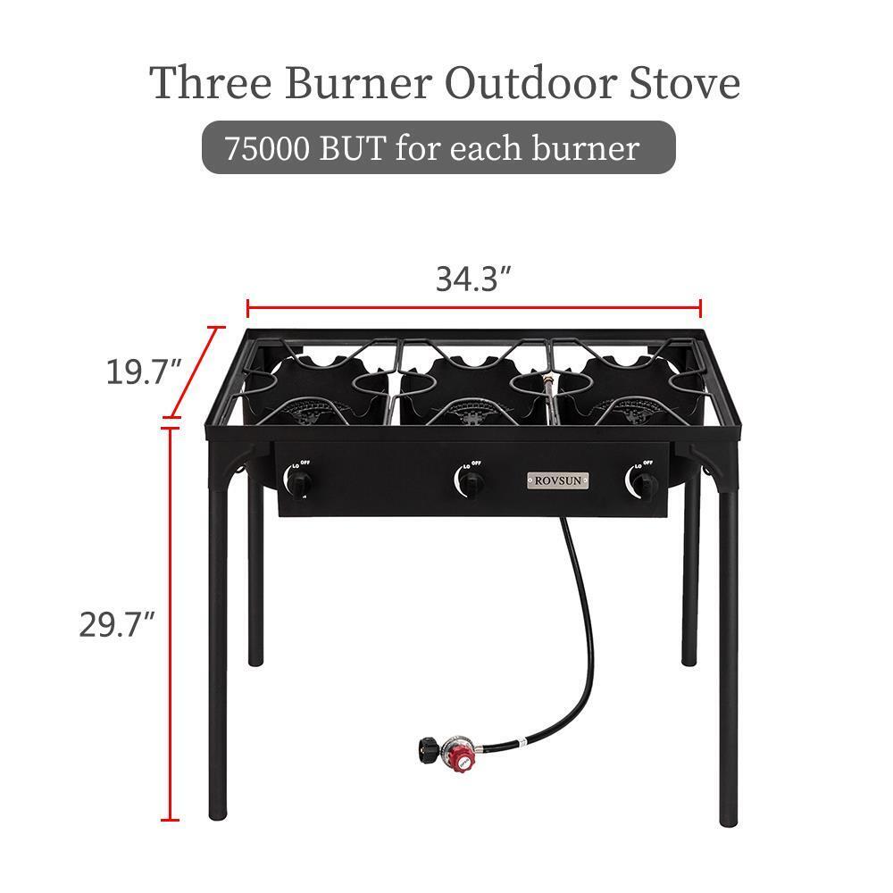 3 Burner Outdoor Propane Stove, 225,000 BTU Gas Cooker Patio Camping BBQ Grill - Fresh Stock Dated February 2026