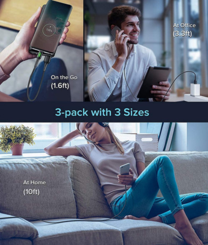 Micro USB Cable Android Charger, INIU [3 Pack 3.1A] QC 3.0 Fast Silver - Fresh Stock Dated February 2026