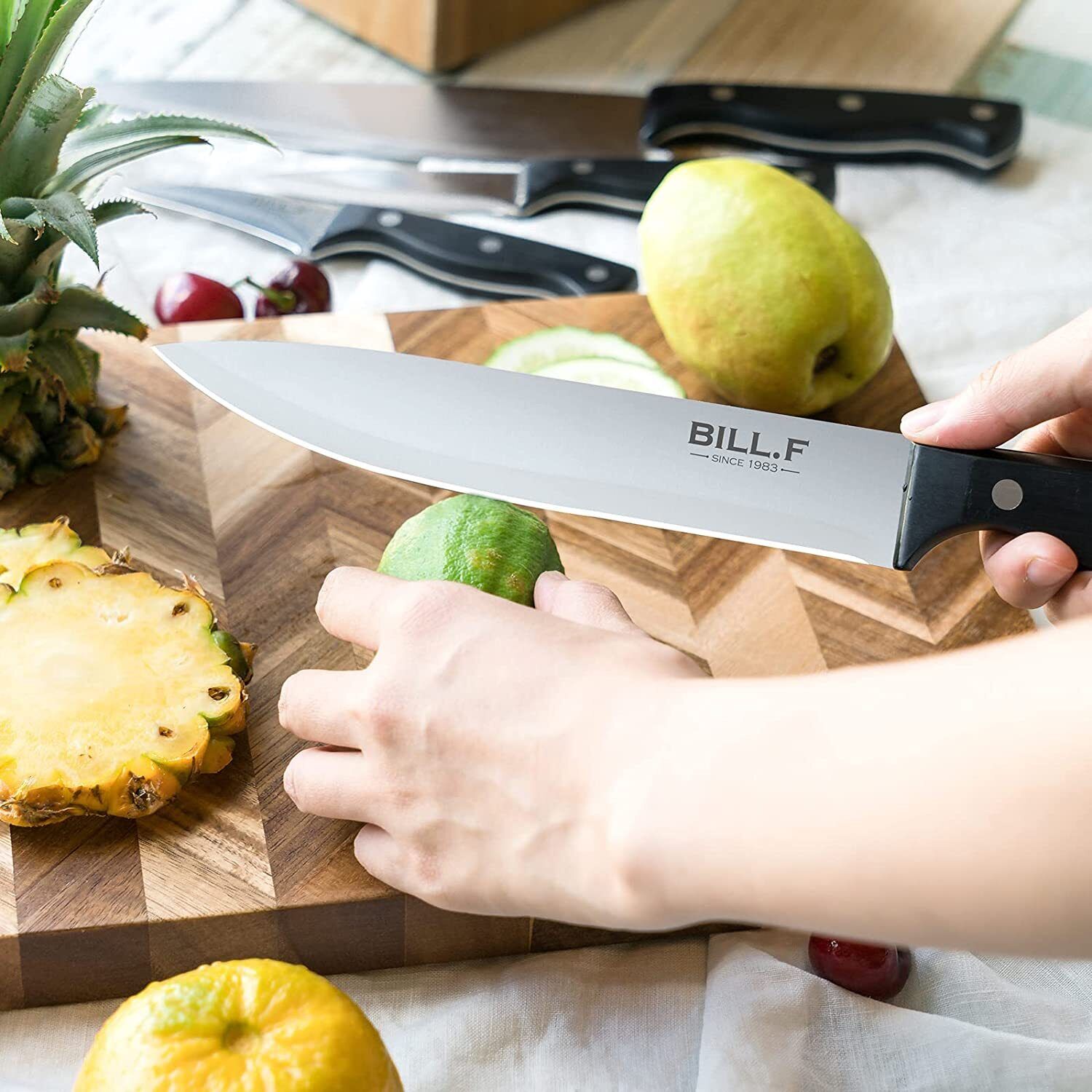 Kitchen Knife Set, 15-Piece Knife Set with Built-In Sharpener and Wooden Block - Fresh Stock Dated February 2026