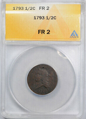 1793 1/2C Liberty Cap Half Cent ANACS FR 2 Fair Grade Early American Copper - Fresh Stock Dated February 2026