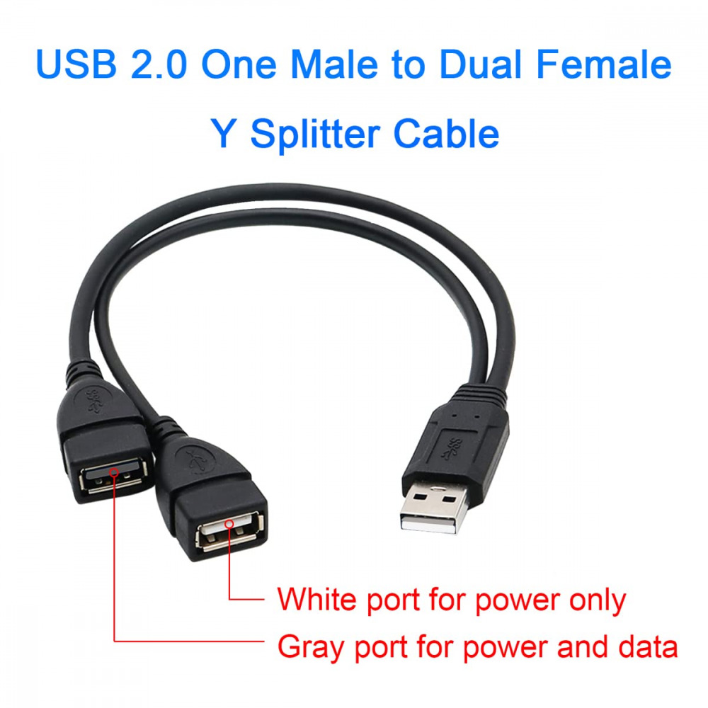 USB 2.0 Splitter Cable A-Male to Dual A-Female Cord Y Black - Fresh Stock Dated February 2026