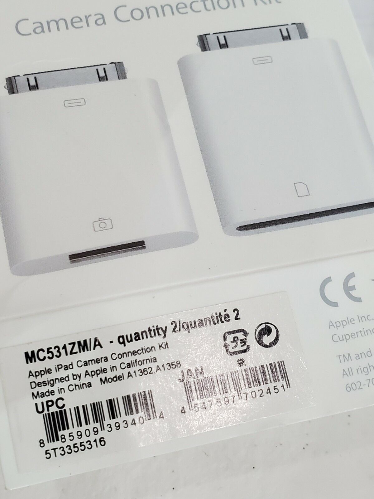 Original Apple iPad Camera Connection Kit  - MC531ZM/A - A1358, A1362 - Fresh Stock Dated February 2026