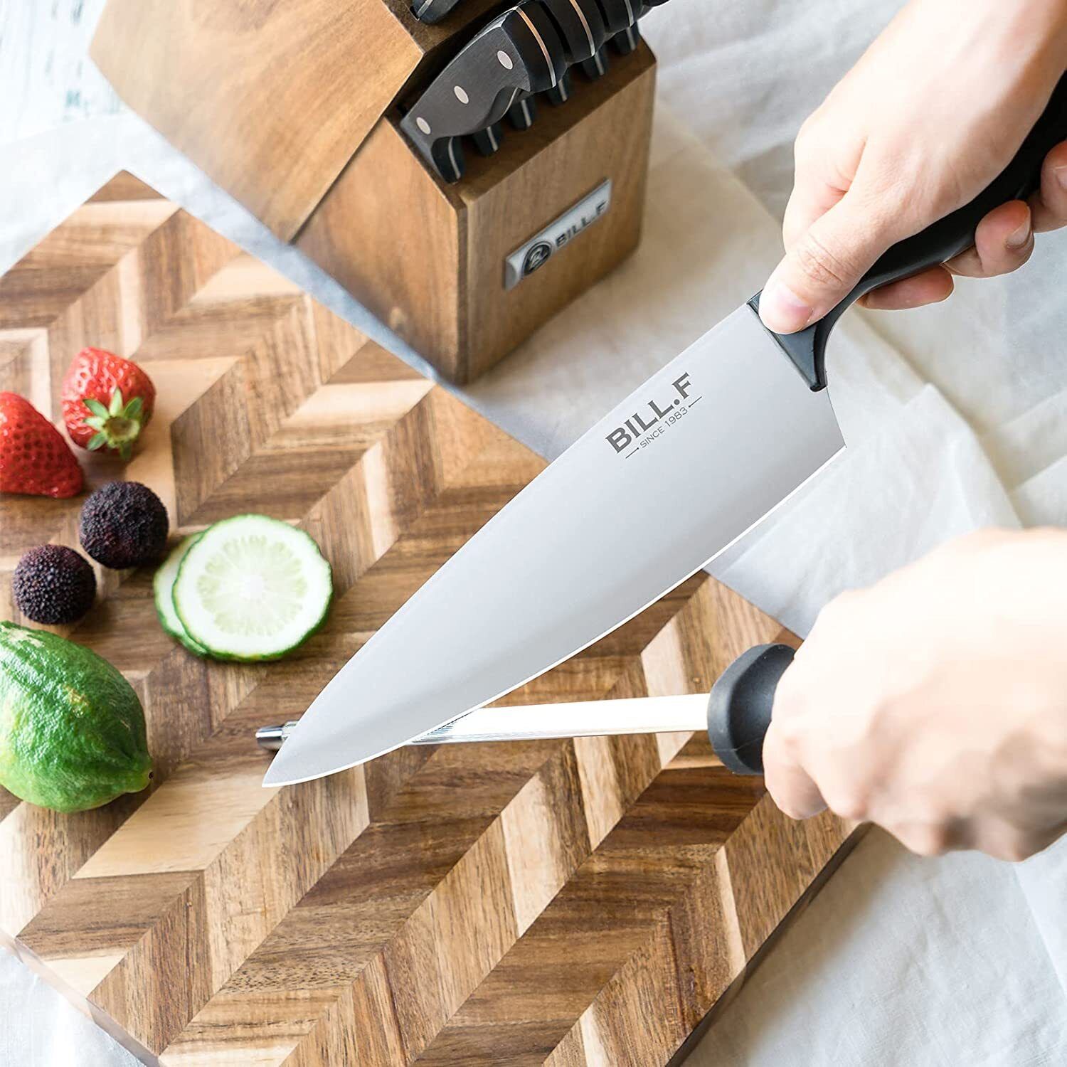 Kitchen Knife Set, 15-Piece Knife Set with Built-In Sharpener and Wooden Block - Fresh Stock Dated February 2026