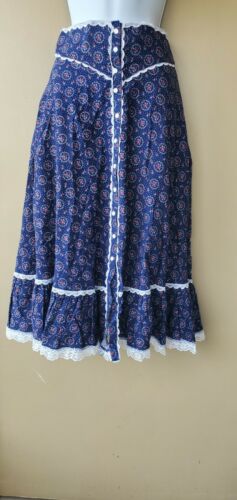Vintage Gunnies and Gunne Sax Jessica’s Gunnie Long Skirt 70’s Blue Floral - Fresh Stock Dated February 2026