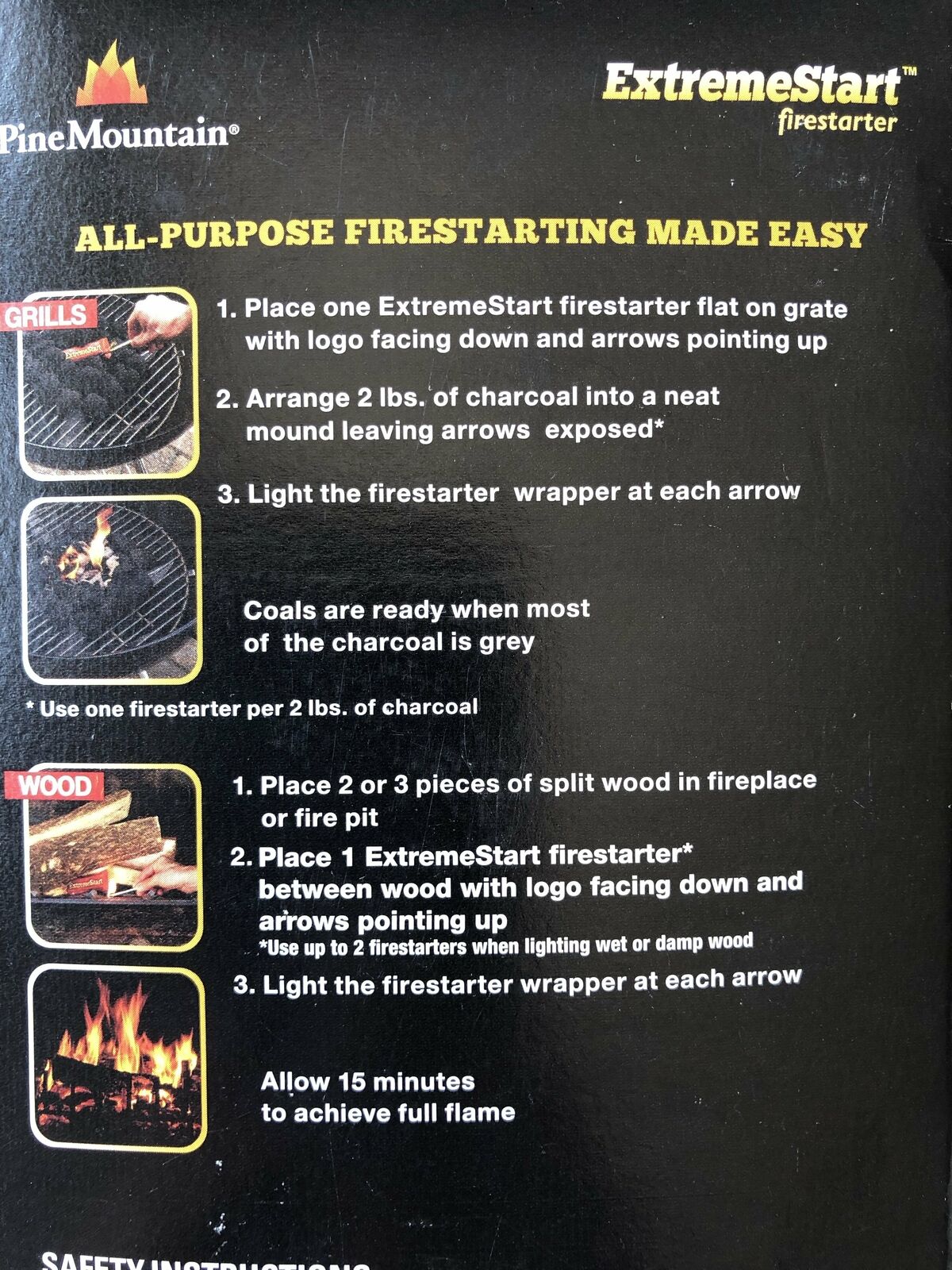 Pine Mountain Extreme Start Firestarter Lights Charcoal & Wool Fast 24 Paper Wra - Fresh Stock Dated December 2025