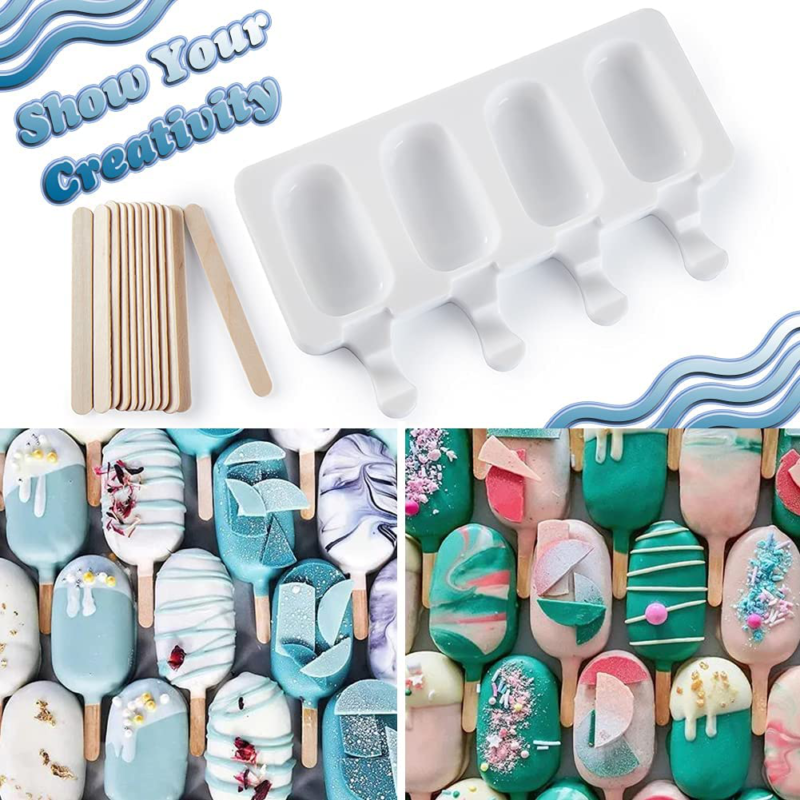 Popsicle Molds, 2 Pack Cake Pop Molds Silicone, 4 Cavities Homemade Cakesicle - Fresh Stock Dated December 2025
