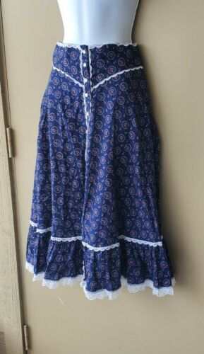 Vintage Gunnies and Gunne Sax Jessica’s Gunnie Long Skirt 70’s Blue Floral - Fresh Stock Dated February 2026