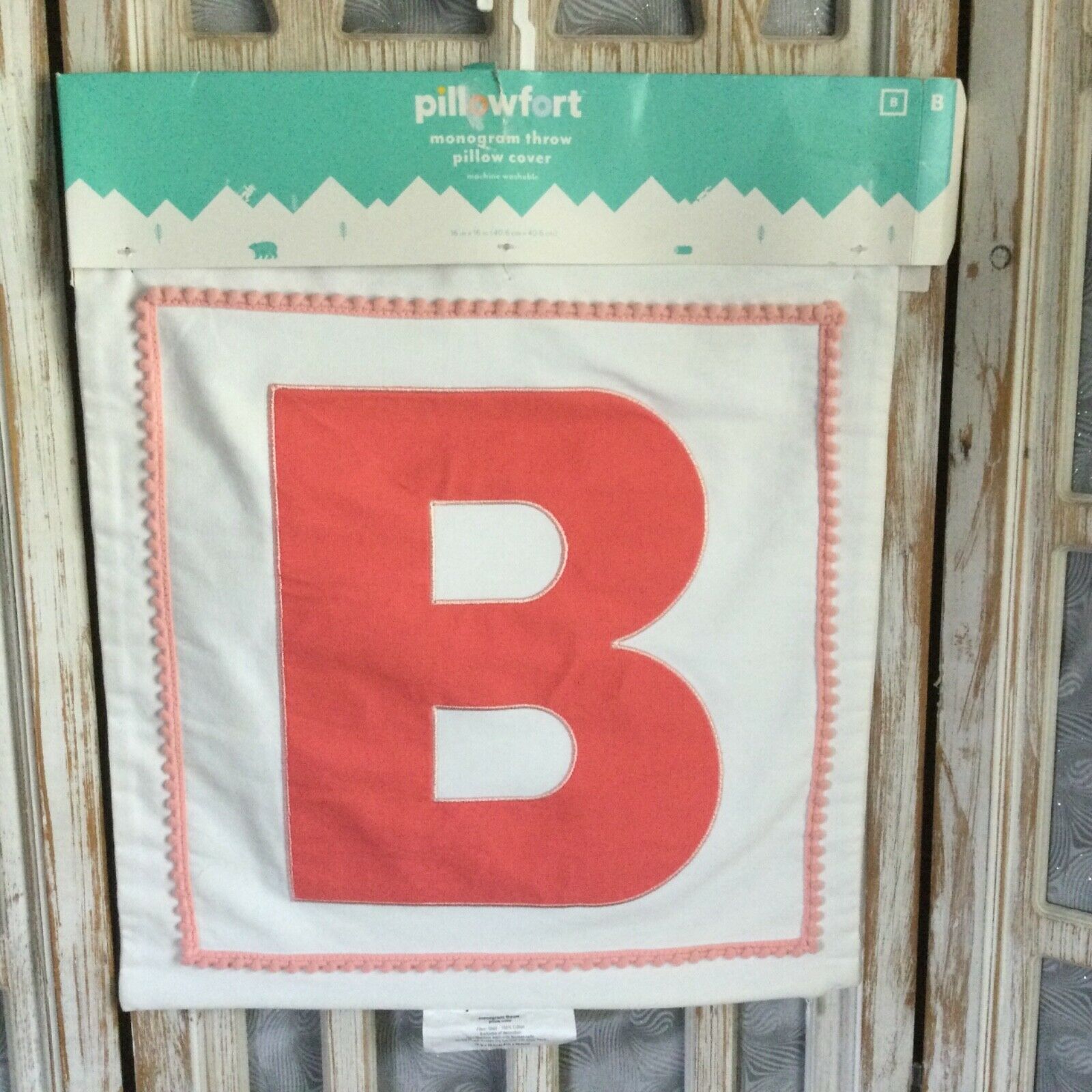 NEW Pillowfort B Monogram Pillow Cover 16”X16”White - Fresh Stock Dated December 2025