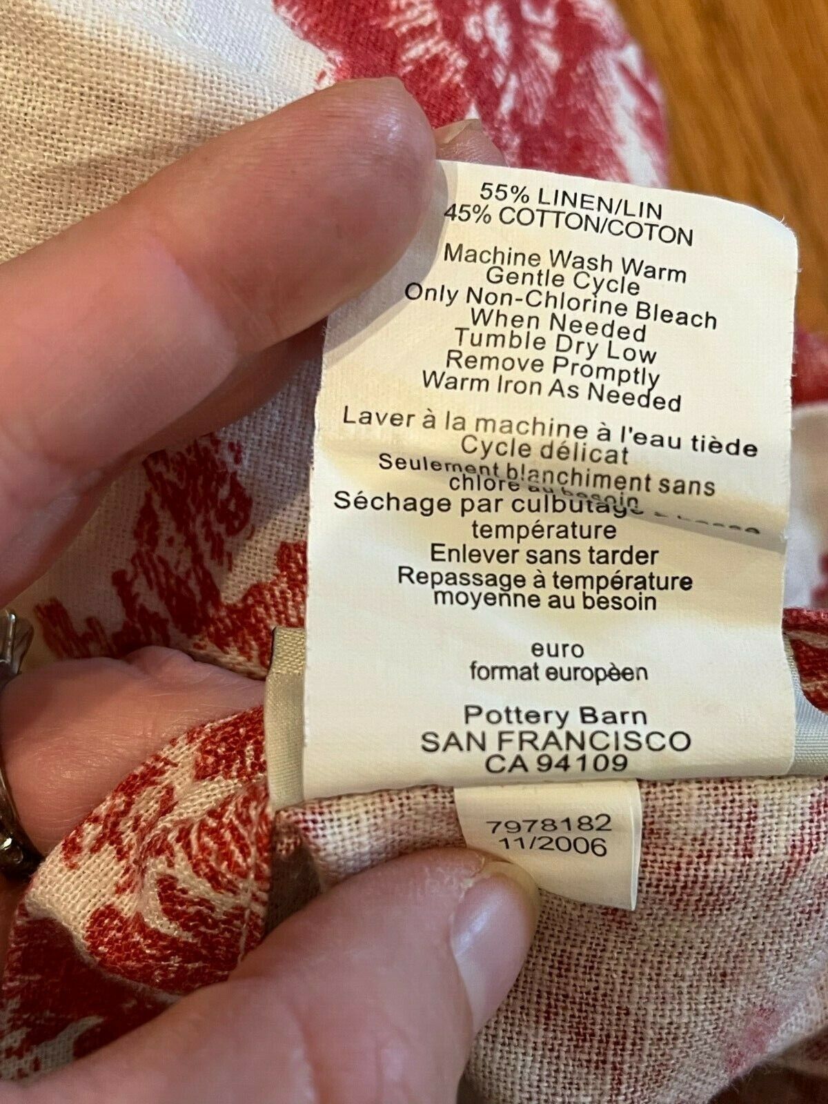 Pottery Barn Pillow Euro Sham Matine Red Toile Cotton Linen Blend French Bedding - Fresh Stock Dated February 2026