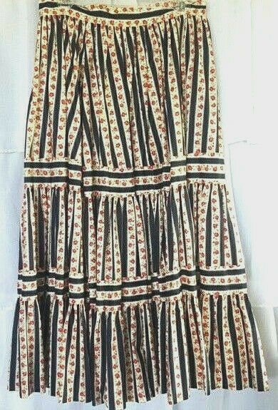 Vtg Laura Ashley Cotton Long Full Circle Tiered Skirt Sz 14 Waist Let Out 3