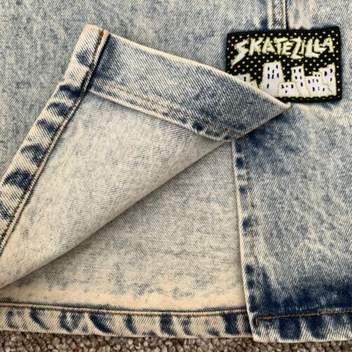 Deadstock 1980s Acid wash Denim Jean Skirt Patches Cotton Small 4/6 Stone Knee - Fresh Stock Dated February 2026
