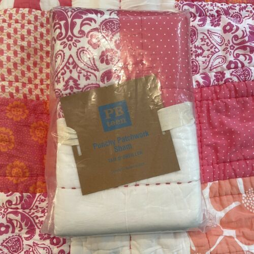 Pottery Barn Teen Punchy Patchwork Quilted Sham Standard White Pink Cotton Set 2 - Fresh Stock Dated December 2025