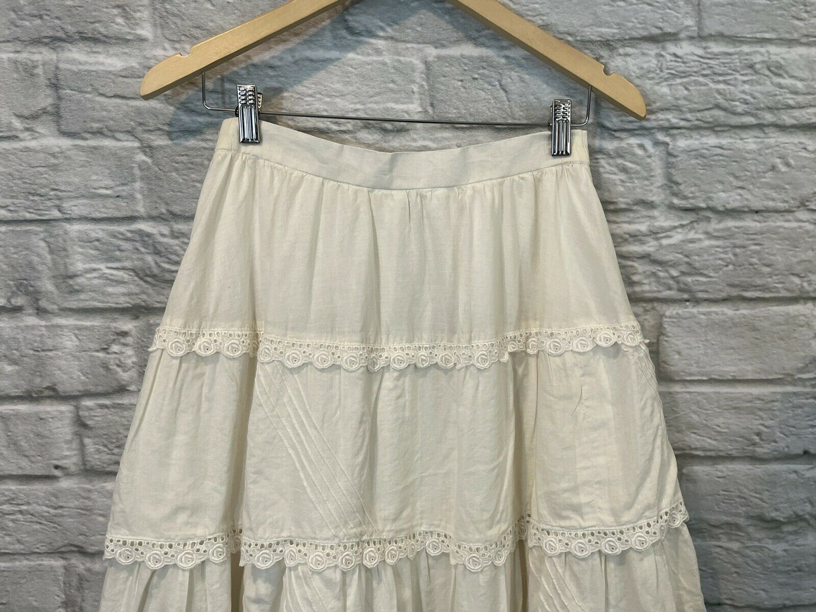 Vintage Vs Women's Ivory Cotton Lace Trim Tiered Cottage Core Prairie Skirt Sz M - Fresh Stock Dated March 2026