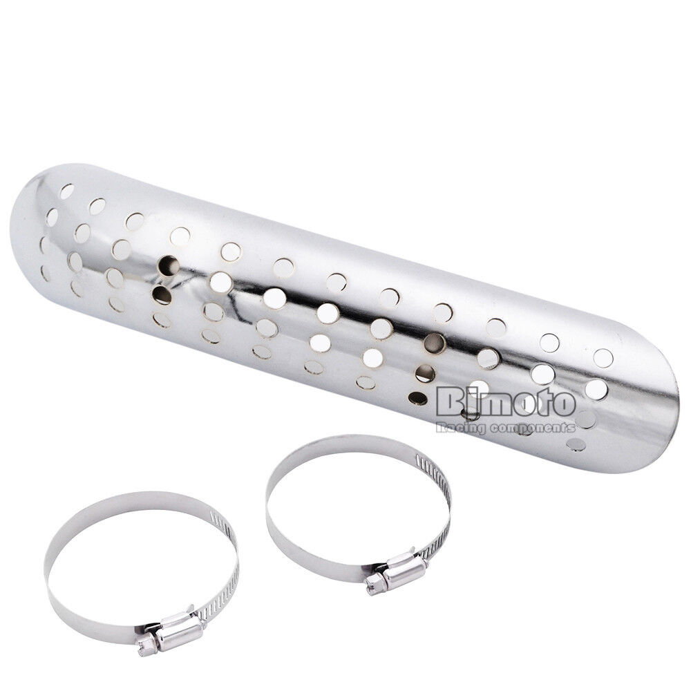Universal Bike Curve Exhaust Muffler Pipe Heat Shield Cover Heel Guard Chrome - Fresh Stock Dated February 2026