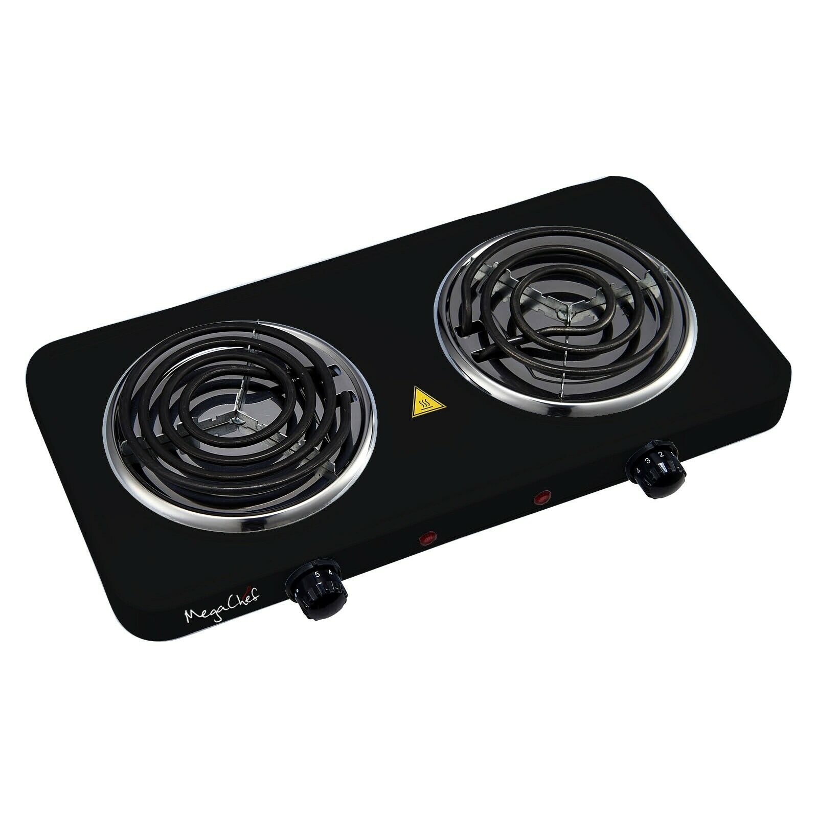 MegaChef Electric Portable Dual Coil Burner Cooktop Buffet Range in Matte Black - Fresh Stock Dated December 2025