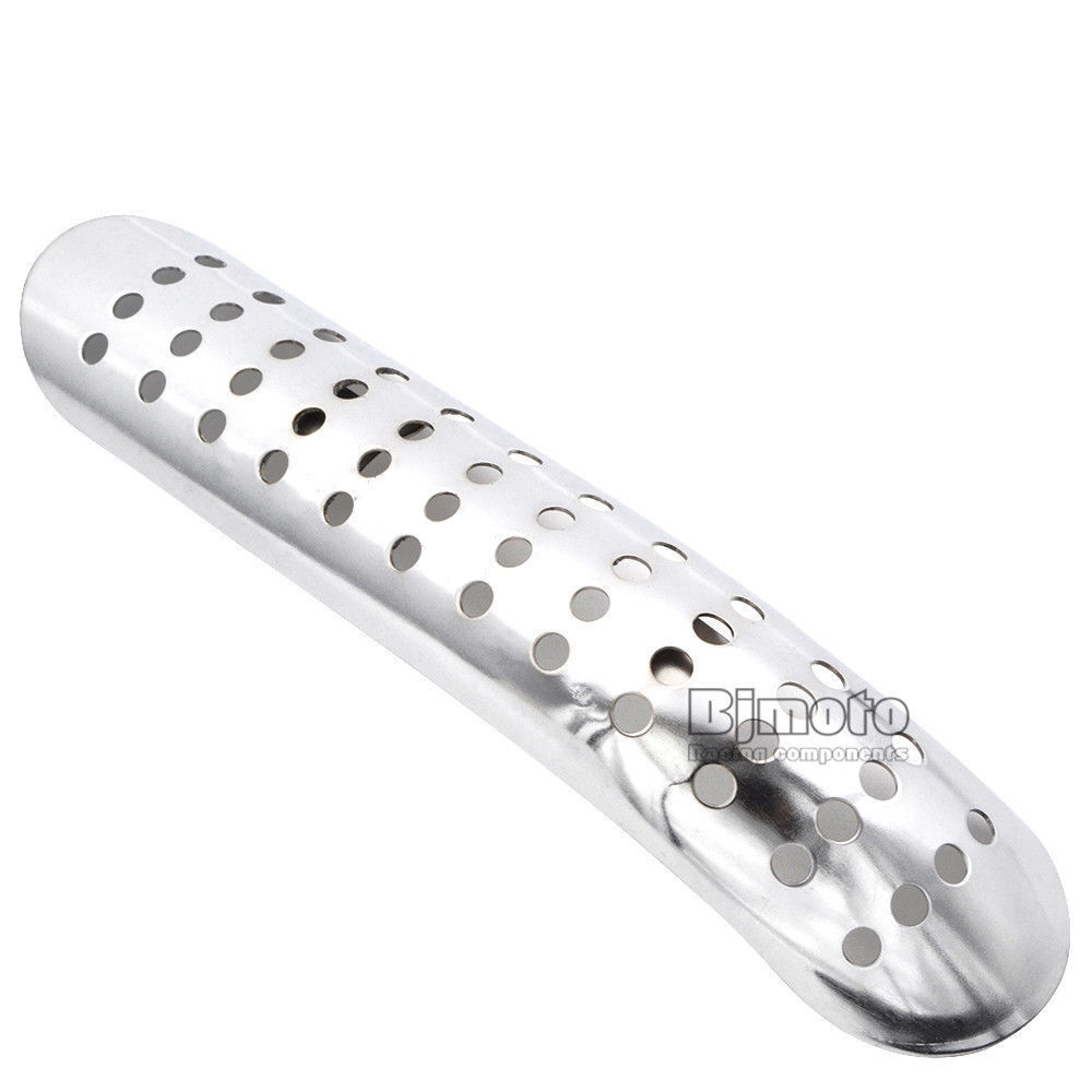Universal Bike Curve Exhaust Muffler Pipe Heat Shield Cover Heel Guard Chrome - Fresh Stock Dated February 2026