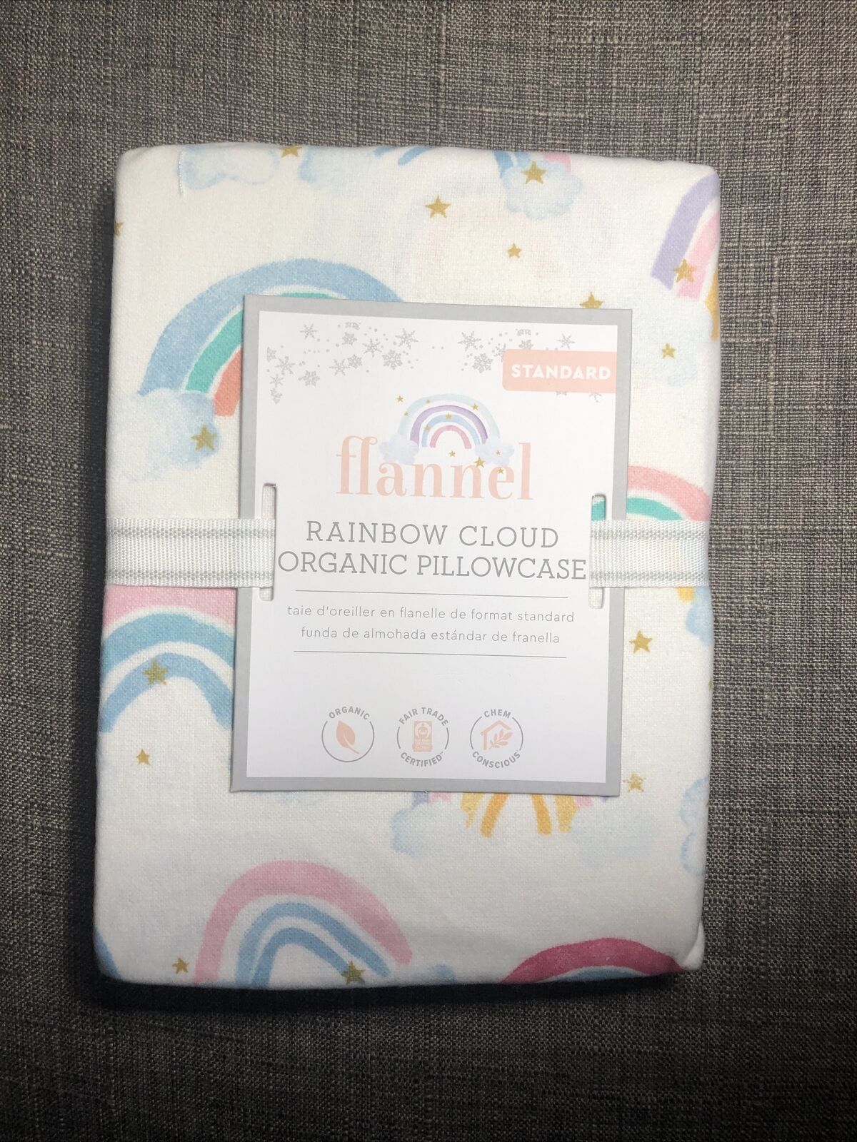 Pottery Barn Kids Organic Flannel Rainbow Cloud Standard Pillowcase New NWT - Fresh Stock Dated December 2025