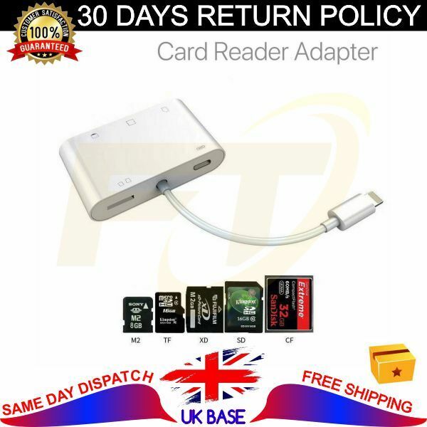 Camera Reader Adapter 5in1 8 Pin to SD CF TF XD M2 Card for iPhone iPad iOS15 - Fresh Stock Dated February 2026