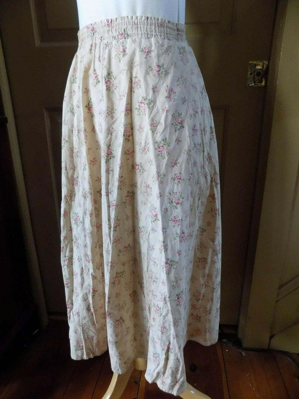 S Handmade vintage 1980's prairie country calico pink ivory circle elastic skirt - Fresh Stock Dated February 2026