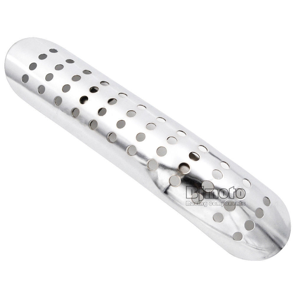 Universal Bike Curve Exhaust Muffler Pipe Heat Shield Cover Heel Guard Chrome - Fresh Stock Dated February 2026