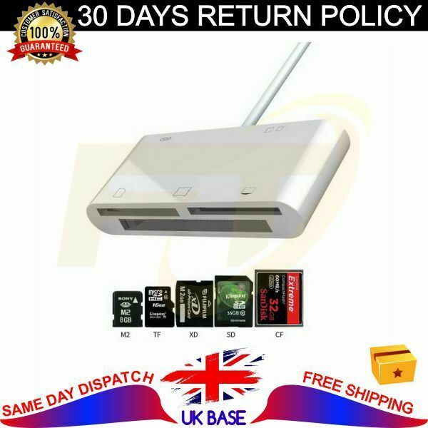 Camera Reader Adapter 5in1 8 Pin to SD CF TF XD M2 Card for iPhone iPad iOS15 - Fresh Stock Dated February 2026