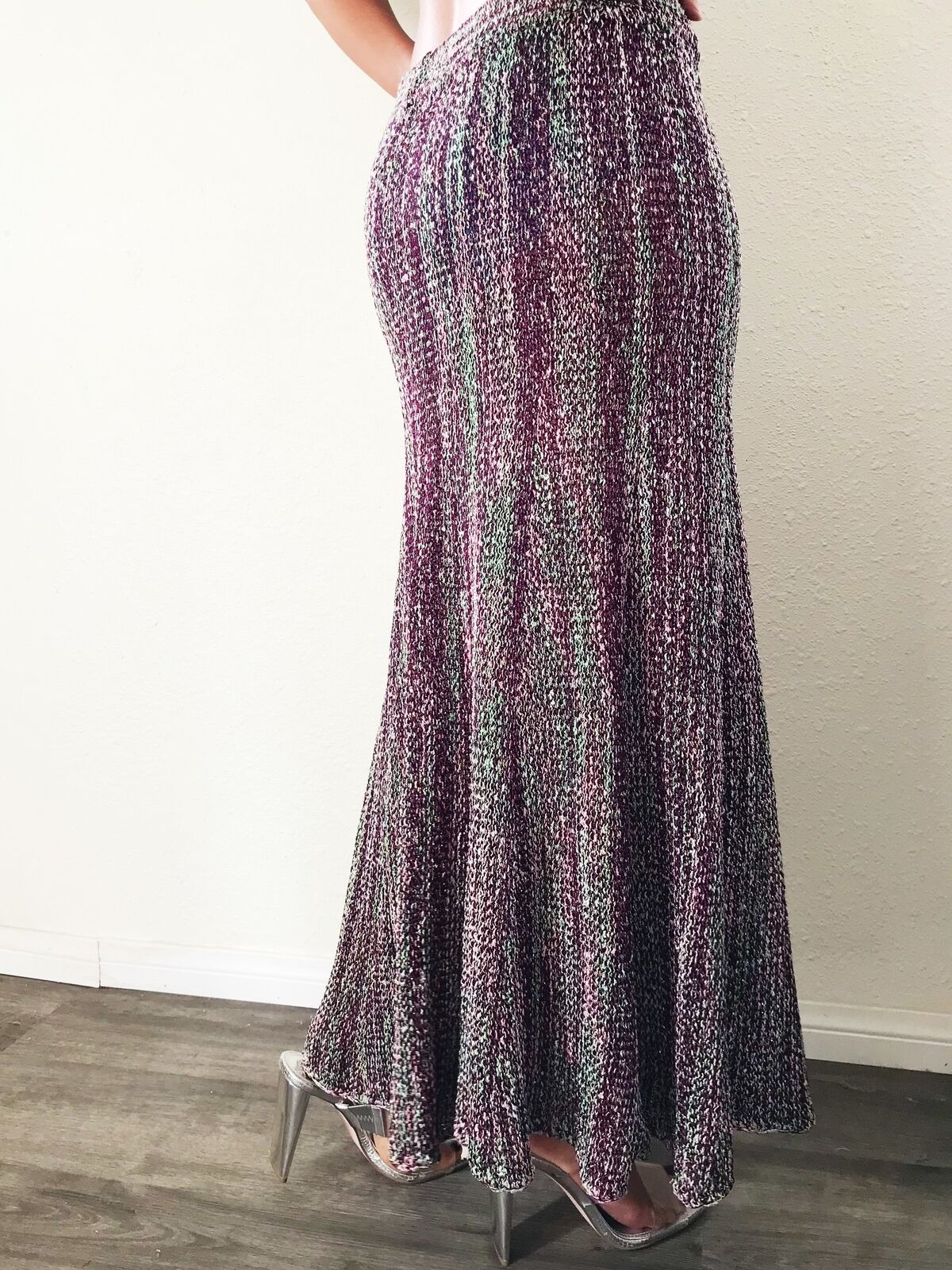 Vintage Midi Skirt 1990s Estelle Gracer Pink Purple Stretch Knit A Line Sz Med - Fresh Stock Dated March 2026