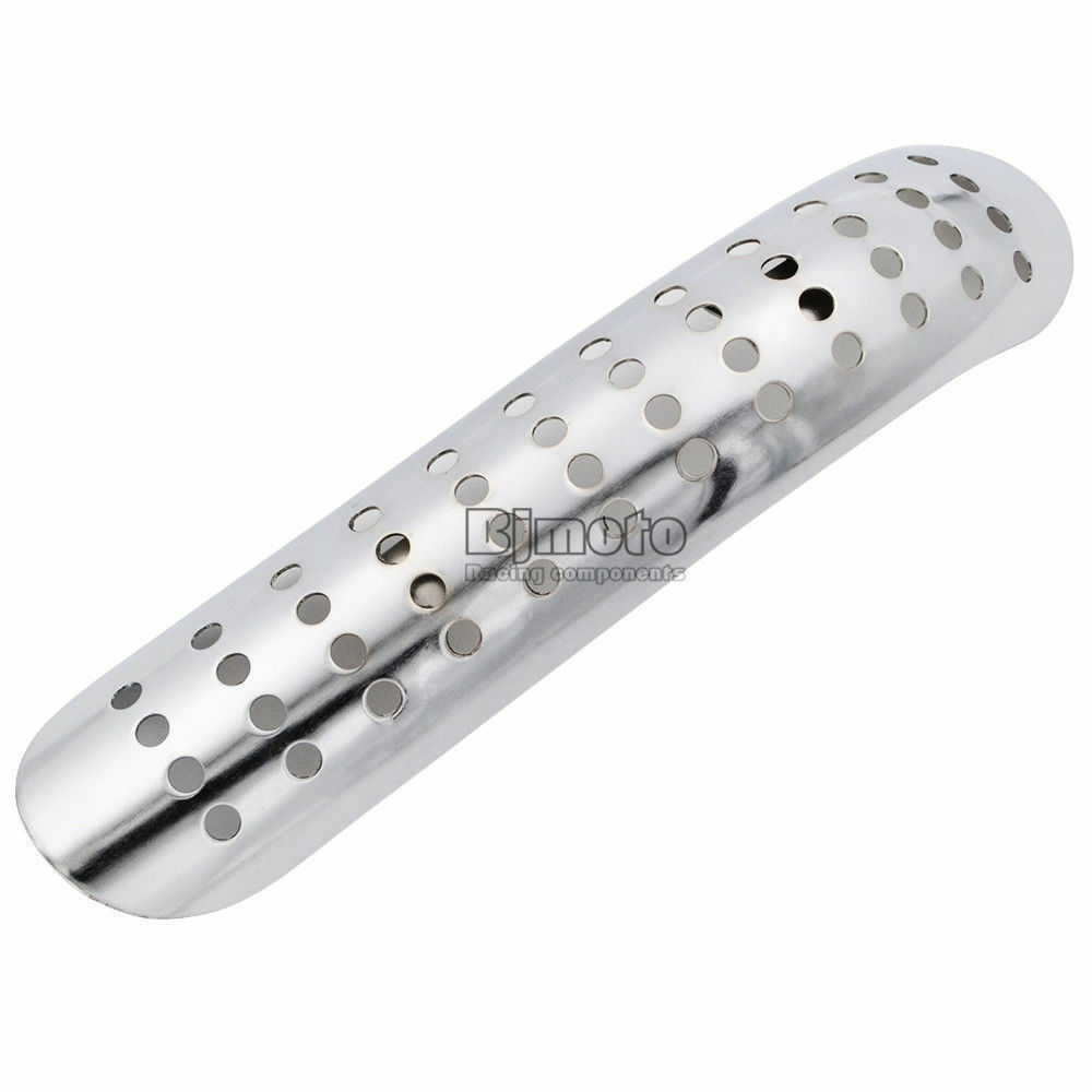 Universal Bike Curve Exhaust Muffler Pipe Heat Shield Cover Heel Guard Chrome - Fresh Stock Dated February 2026