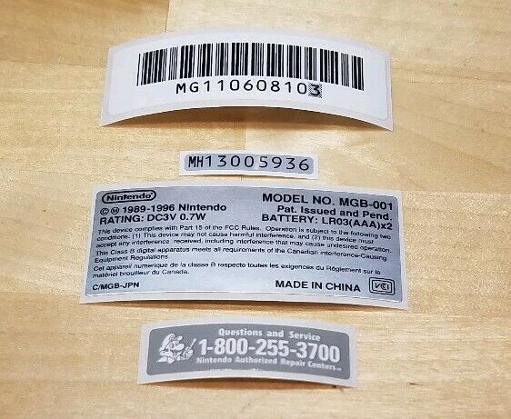 Nintendo Game Boy Pocket MGB-001 Console *** 4 STICKER LABEL BUNDLE PACK *** - Fresh Stock Dated December 2025