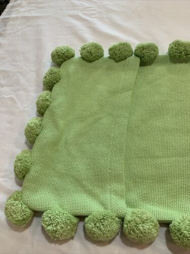 PB TEEN Pom Pom Pillow cover lumbar 12 x 24. Green organic cotton - Fresh Stock Dated December 2025