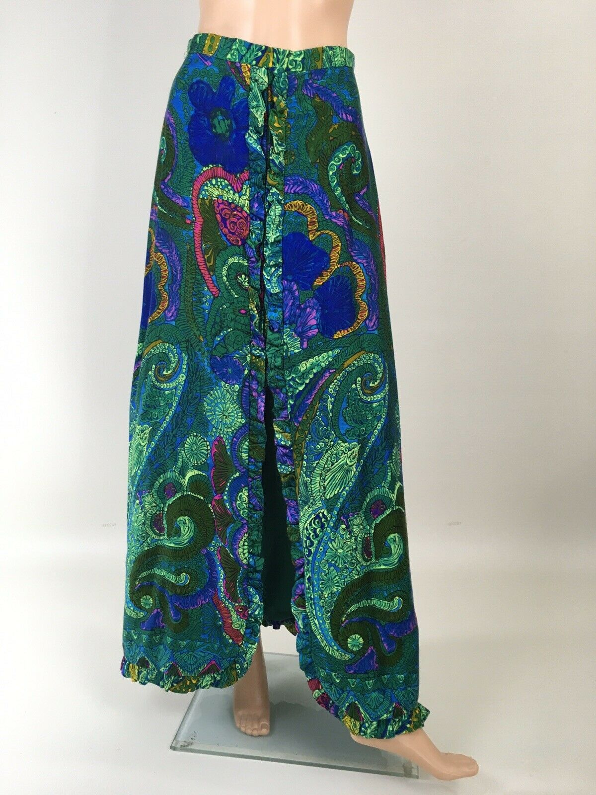 Vintage 60s 70s Mod Floral Paisley Maxi Skirt Ruffle Hem Front Zip Leslie Fay M - Fresh Stock Dated February 2026