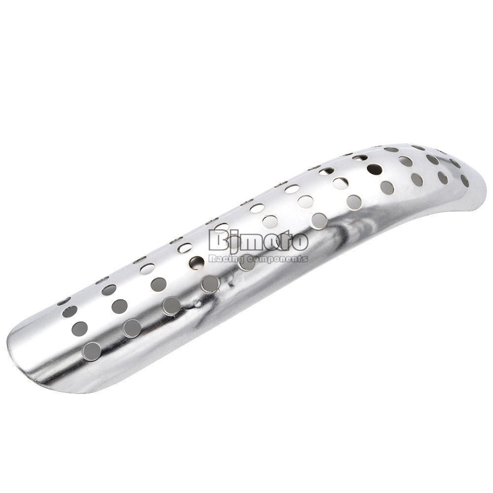Universal Bike Curve Exhaust Muffler Pipe Heat Shield Cover Heel Guard Chrome - Fresh Stock Dated February 2026