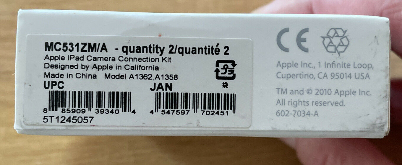 Apple iPad Camera Connection Kit MC531ZM/A (A1362 & A1358) NIB - Fresh Stock Dated February 2026