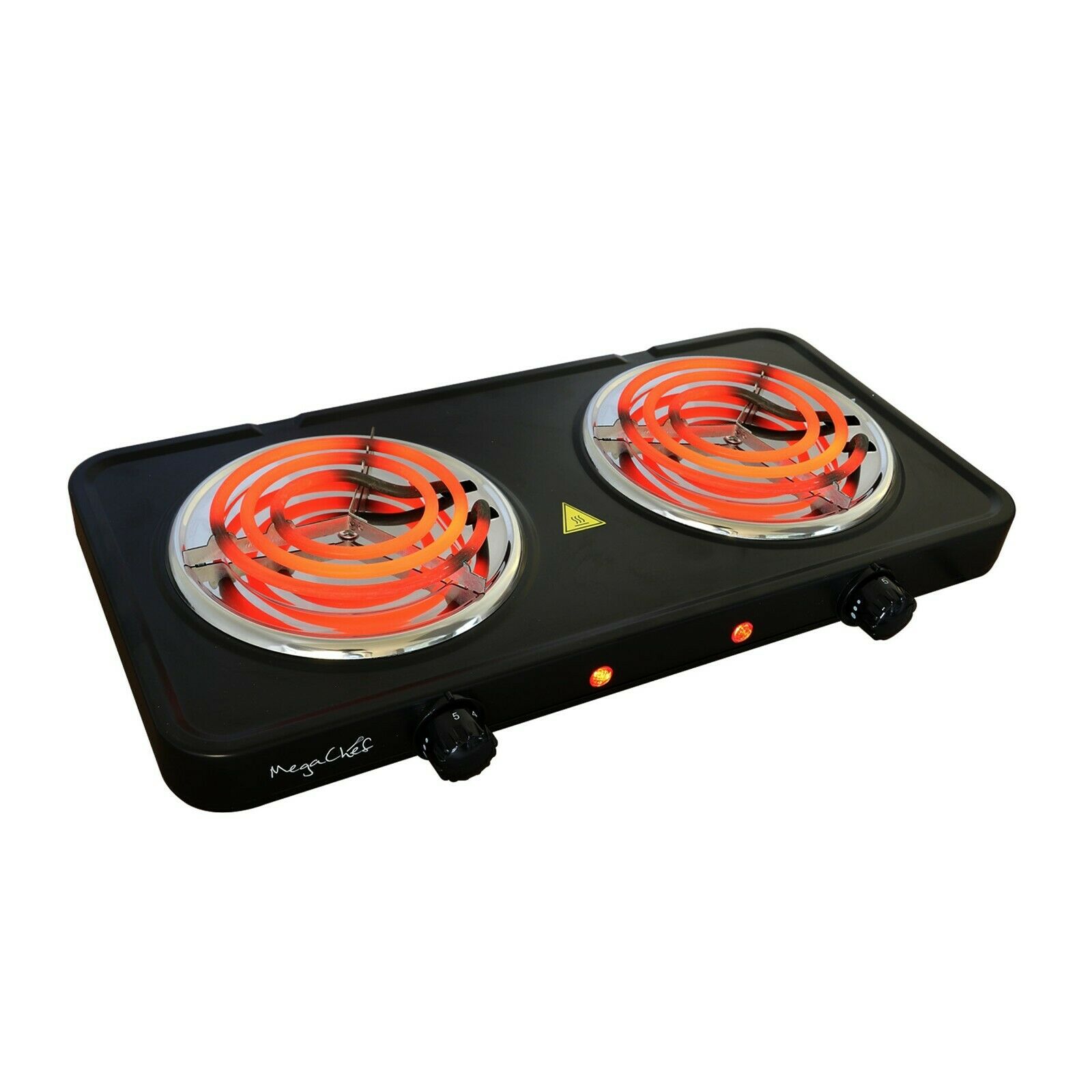 MegaChef Electric Portable Dual Coil Burner Cooktop Buffet Range in Matte Black - Fresh Stock Dated December 2025