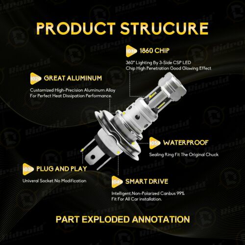 2x H4 9003 Super Bright LED Headlight Kit High Low Beam Bulb 18000LM 6500K White - Fresh Stock Dated February 2026