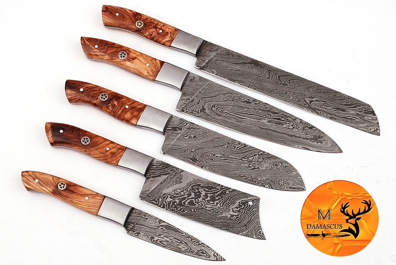 HAND FORGED DAMASCUS STEEL CHEF KITCHEN KNIFE SET WITH WOOD & STEEL HANDLE-M 132 - Fresh Stock Dated February 2026