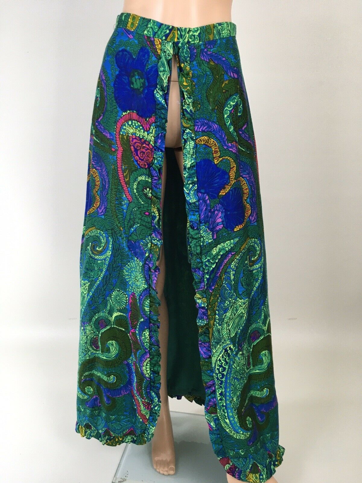 Vintage 60s 70s Mod Floral Paisley Maxi Skirt Ruffle Hem Front Zip Leslie Fay M - Fresh Stock Dated February 2026