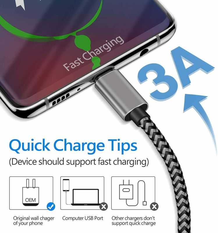 USB C 3A Fast Charging Cable, 2 Pack 10FT Extra Long Durable Braided Grey - Fresh Stock Dated February 2026
